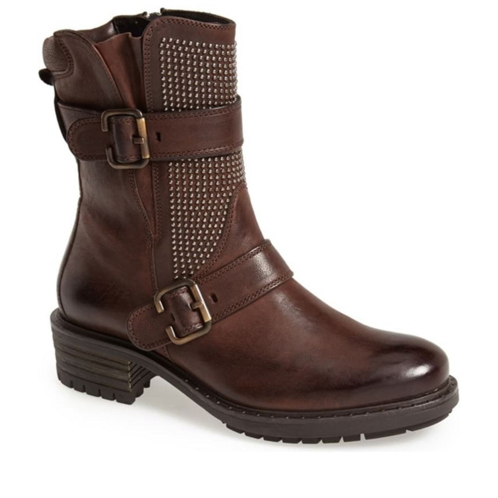 Paul Green Boston Brown Leather Moto Boots Studded Uk 7 Us 9.5
